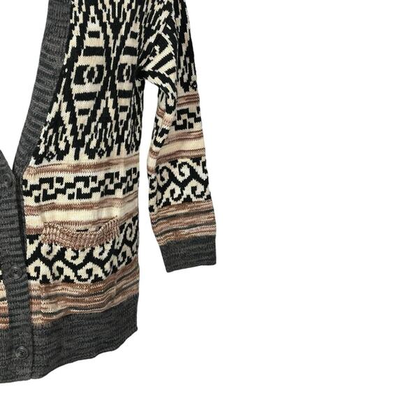 Lucky Brand Jacquard Cotton Blend Boyfriend Cardigan Western Sweater Size Small - Picture 7 of 15